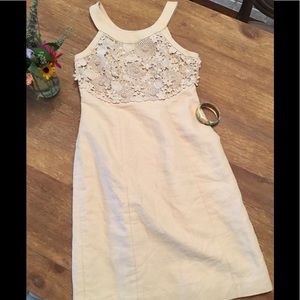Anthropologie cream linen and lace dress